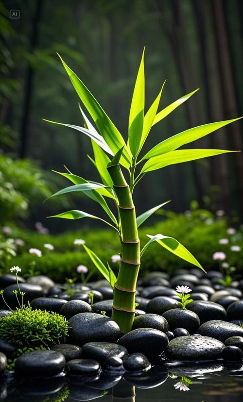素净案头,苍绿藤蔓轻绕棱角分明的黑石,在无声的对峙与依偎间,流淌出